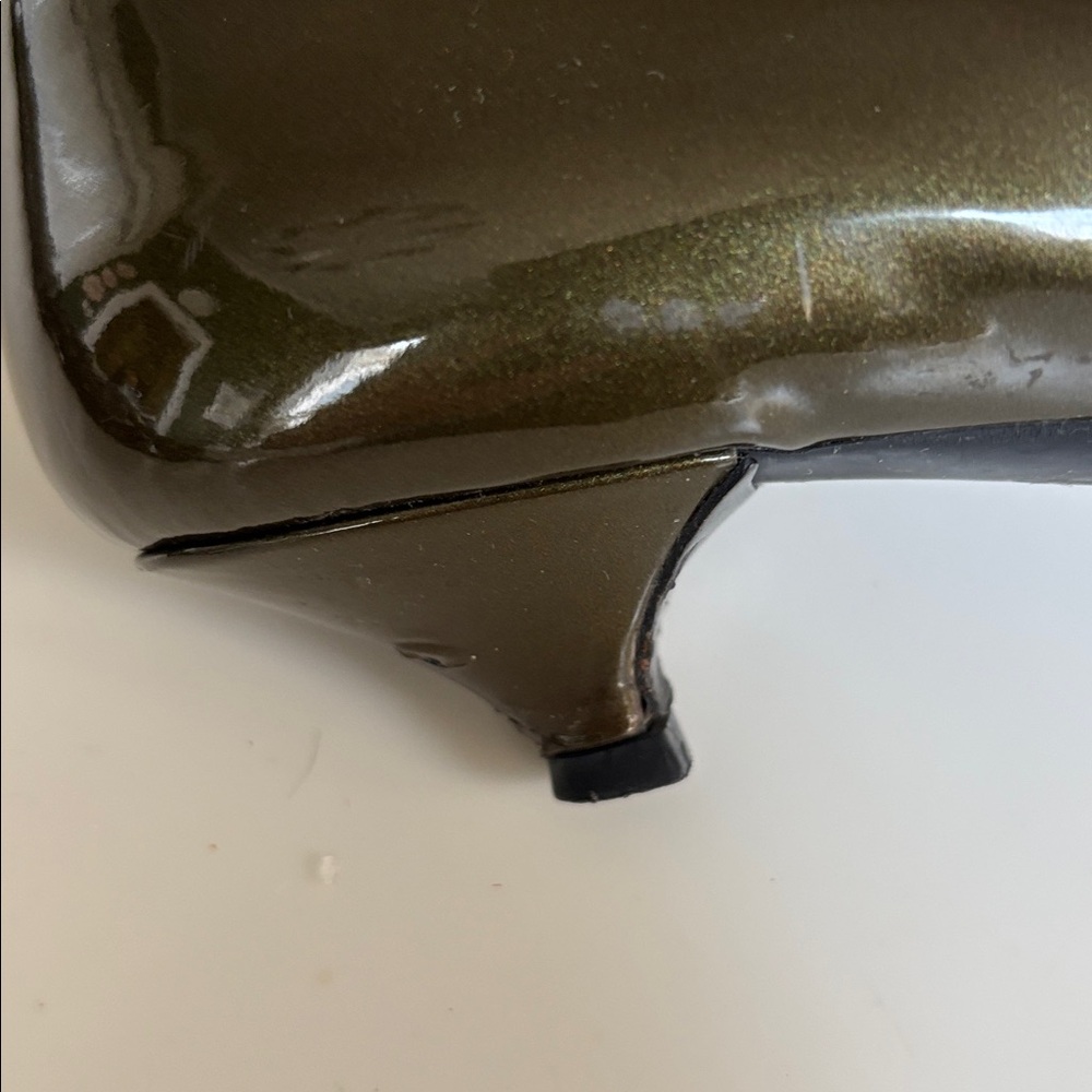 Prada Olive Patent Leather Loafers with Silver Hardware - Picture 5 of 8